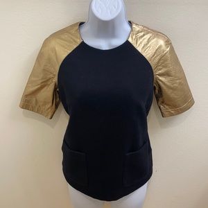Opening Ceremony Black Gold Tone Lamb Leather Top S